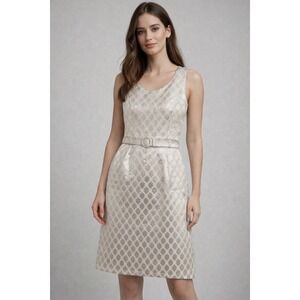 White House Black Market Ivory Metallic Jacquard Dress | Size 8